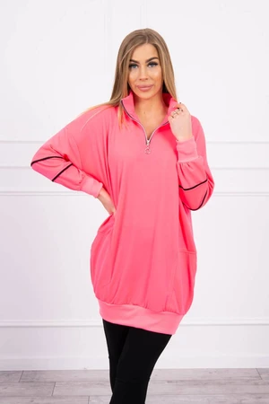 Sweatshirt with zipper and pockets of pink neon color