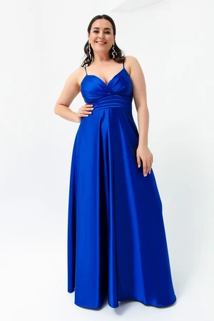 Lafaba Women's Saks Long Evening Dress & Graduation Dress in Satin, Plus Size with Rope Straps