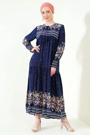 Bigdart 2175 Patterned Hijab Dress - Navy Blue