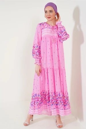 Bigdart 2175 Patterned Hijab Dress - Pink