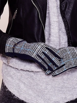 Elegant dark blue gloves with pattern