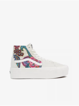 Creamy women's patterned ankle suede sneakers on the VANS platform