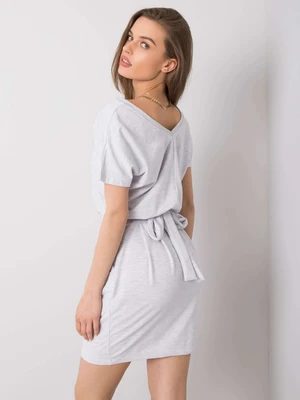 RUE PARIS Light grey melange dress with belt