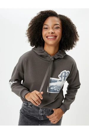 Koton Hooded Sweatshirt with Applique Detail on the Back and Front