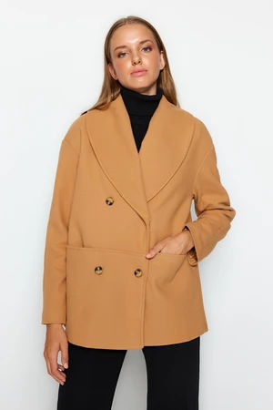 Trendyol Camel Oversize Wide Cut Shawl Collar Stamped Coat