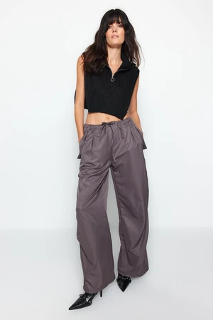 Trendyol Anthracite Normal Waist Tie Detail Parachute Woven Trousers