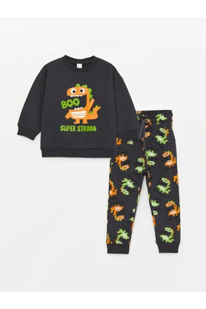 LC Waikiki Crew Neck Long Sleeve Printed Baby Boyfriend Sweatshirt and Pants 2-Pair Set