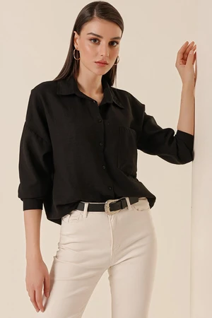 By Saygı Single Pocket Oversized Seersucker Linen Shirt