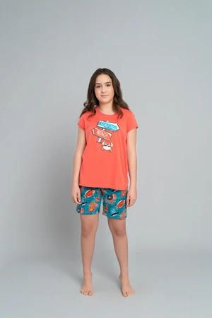 Girls' pyjamas Oceania, short sleeves, short legs - coral/print