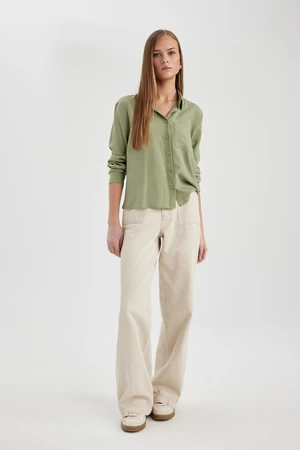 DEFACTO Gabardine Trousers Wide Leg Wide Leg Basic Plain Pocket Standard Length Normal Waist