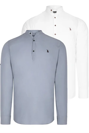 DOUBLE SET G783 DEWBERRY JUDGE COLLAR SHIRT-WHITE-GREY