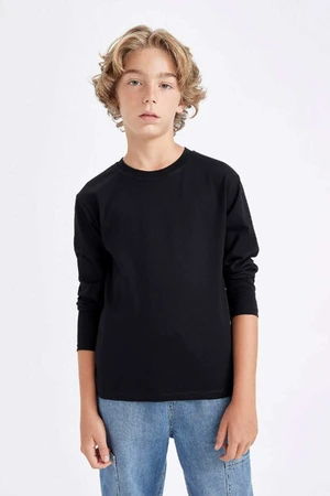 DEFACTO Boys Crew Neck Basic Plain Black Long Sleeve School T-Shirt K1686a624au