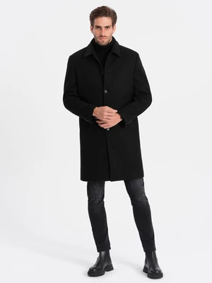 Ombre Men's long single-breasted coat with collar and undercoat - black