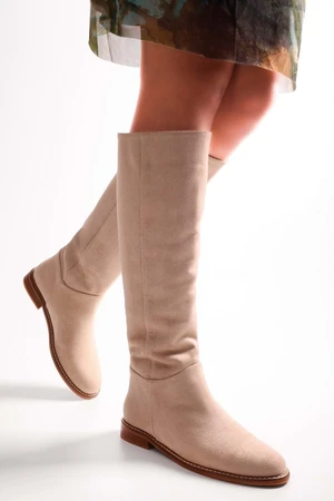 Shoeberry Women's Mori Beige Suede Riding Boots Beige Suede