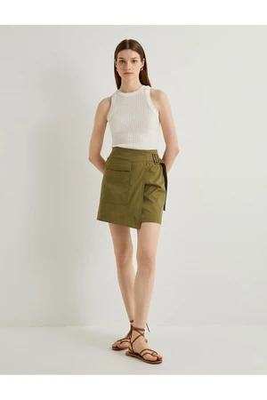 Koton Mini Cargo Skirt Buckle Detailed Pockets Cotton Normal Waist