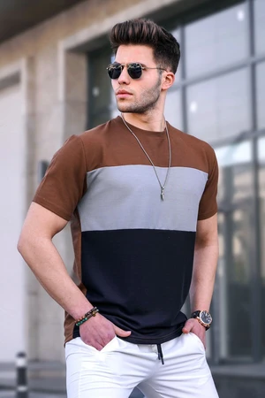 Madmext Men's Color Blocked Brown T-Shirt 5826