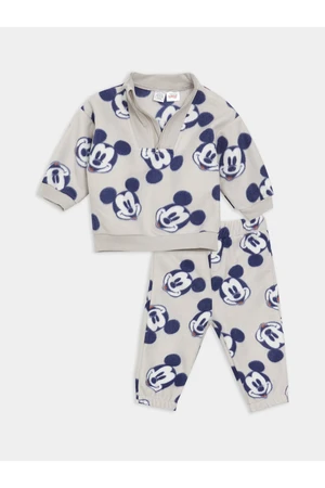 LC Waikiki High Neck Mickey Mouse Patterned Fleece Baby Boy Sweatshirt and Sweatpants 2-Piece Set