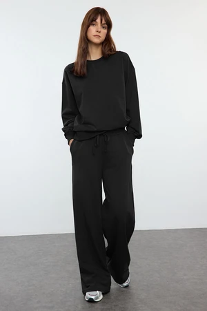 Trendyol Black Relaxed/Comfortable Fit Wide Leg/Wide Leg Knitted Sweatshirt/Bottom Tracksuit Set