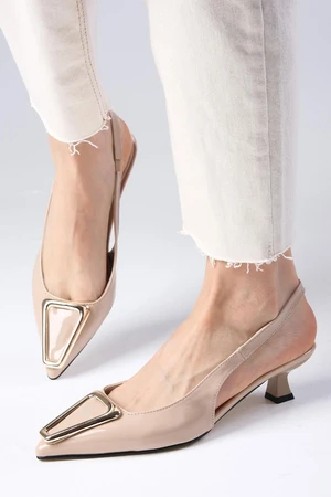 Mio Gusto Milena Nude Patent Leather Metal Buckle Accessory Mini Heel Women's Shoes