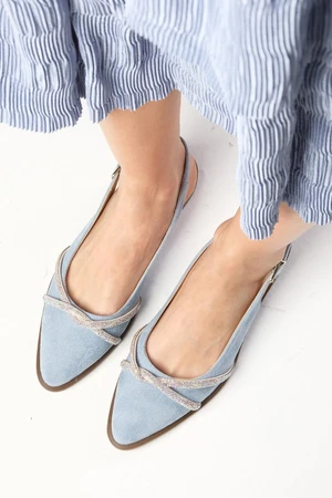 Mio Gusto Kyra Genuine Suede Flats with Blue Stones Scarf.