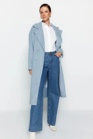 Trendyol Blue Oversize Wide Cut Long Wool Cachet Coat