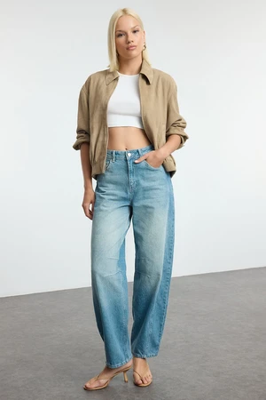 Trendyol Blue Stitch Detailed High Waist Barrel Baggy Jeans