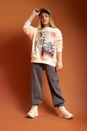 DEFACTO Girls Loose Fit Thick Cargo Pocket Elastic Waist and Leg Jogger Sweatpants