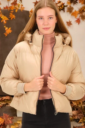 Z6650 DEWBERRY LADIES' PUFFER COAT-DARK BEIGE