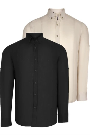 DOUBLE SET G721 DEWBERRY MEN'S SHIRT-BLACK-BEIGE