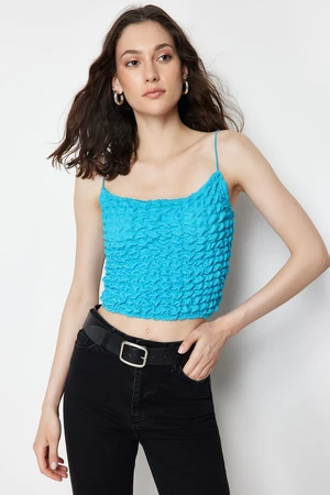 Trendyol Turquoise Textured Strap Crop Flexible Knitted Undershirt