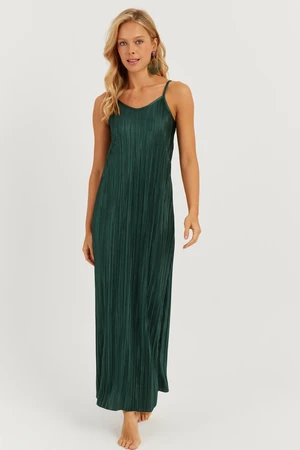 Cool & Sexy Women's Emerald Green Pleated Strappy Midi Dress