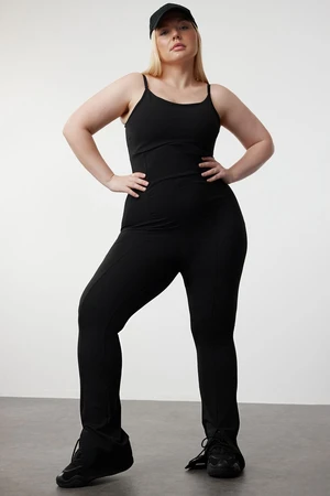 Trendyol Curve Black U-Neck Scuba Knitted Jumpsuit