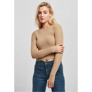 Women's sweater with short rib knit - beige