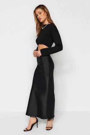 Trendyol Black Mermaid Cut Satin Maxi Length Woven Skirt