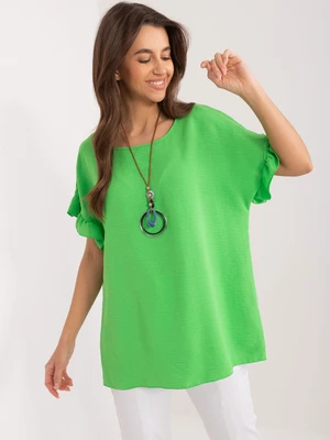 Light green oversize blouse with necklace