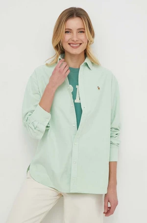 Bavlněná košile Polo Ralph Lauren zelená barva, relaxed, s klasickým límcem, 211931064