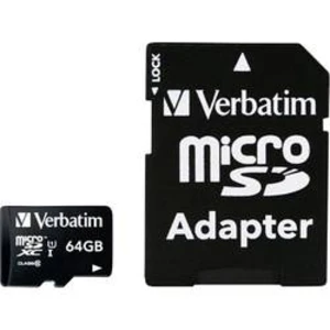 Paměťová karta microSDXC, 64 GB, Verbatim MICRO SDXC 64GB CL 10 ADAP, Class 10, vč. SD adaptéru