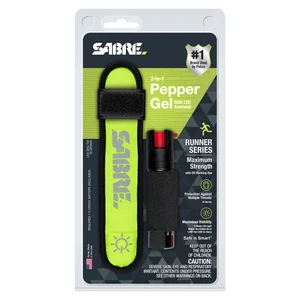 Sada pro běžce 2 in 1 Sabre Red® - obranný sprej + LED páska na ruku – Žlutá (Barva: Žlutá)