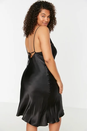 Trendyol Curve Black Straps, Satin Woven Back Detailed Nightgown