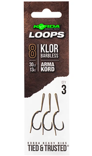 Korda hotové montáže loop rigs klor barbless - háček 8 nosnost 30 lb