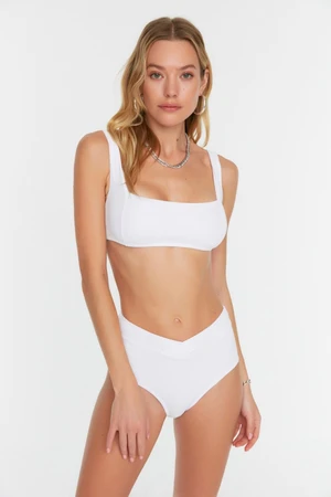 Trendyol White V-Cut, texturált magas derekú bikini alsók normál lábakkal