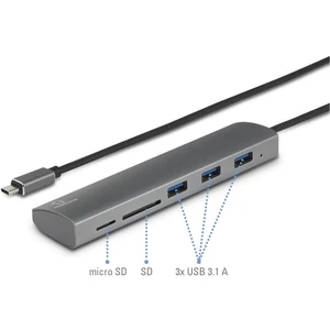 Renkforce  3+2 porty USB 3.0 hub so zabudovanou čítačkou SD kariet, s hliníkovým krytom strieborná