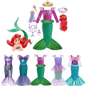 Disney Princess Little Mermaid Ariel Dresses For Baby Girls Birthday Party Carnival Kids Cosplay Mermaid Costumes Prom Clothing