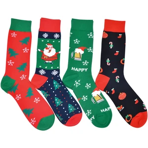 Urgot 4 Pairs Men Christmas Socks Funny Xmas Santa Claus Tree Snowflake Snow Cotton Tube Crew Happy Sock Men New Year Sokken