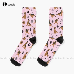 German Shepherd Pattern In Pink Socks Cartoon Socks 360° Digital Printing Personalized Custom Unisex Adult Teen Youth Socks