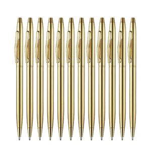 12 PCS Gold Slim Ballpoint Pens Black Ink 1 Mm Medium Point Metallic Retractable Pens For Students Teachers Office