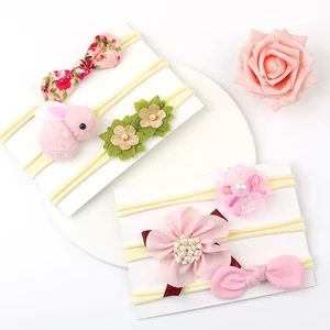 New 3pcs/lot Flower Baby Girls Headband Set Sequin Lace Bows Elastic Nylon Newborn Toddler Infant Hairband Children Headwear