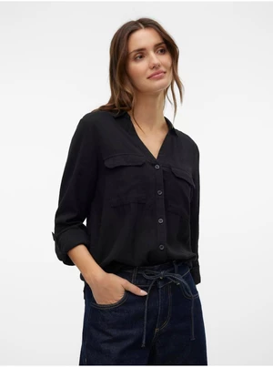 Black women's linen blouse Vero Moda Linn Bumpy - Women