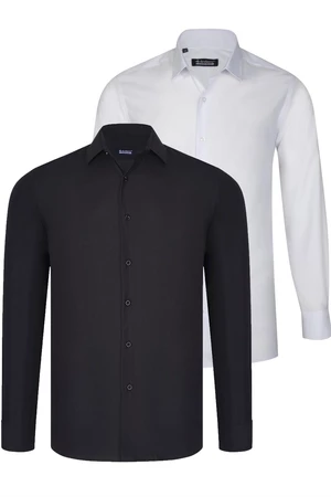 DUAL SET G726 DEWBERRY MEN'S SHIRTS-WHITE-BLACK