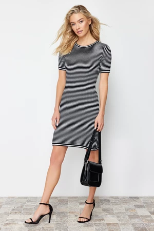 Trendyol Black Mini Knitwear Striped Basic Dress